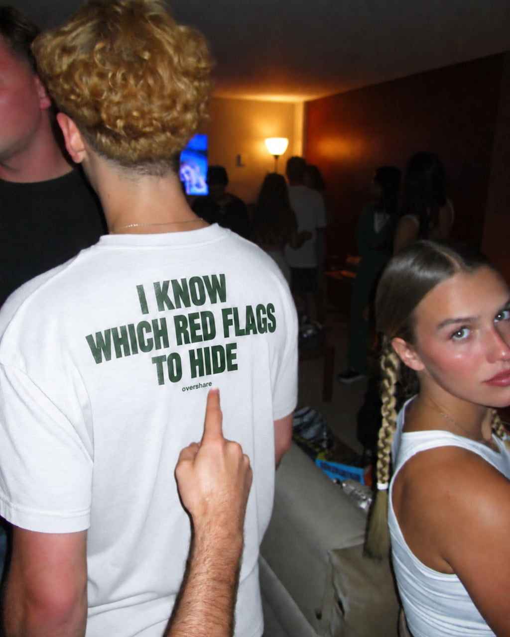 I KNOW WHICH RED FLAGS TO HIDE box tee, worn
