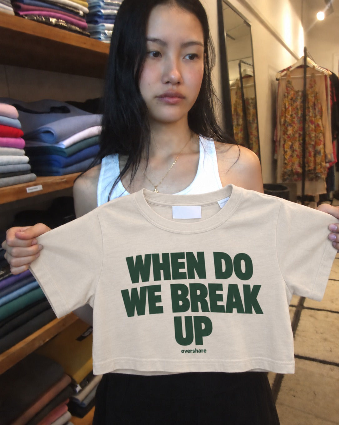 WHEN DO WE BREAK UP crop tee, worn