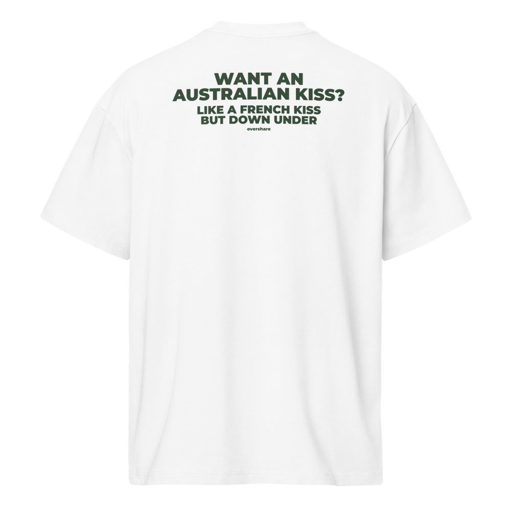 WANT AN AUSTRALIAN KISS? box tee, white