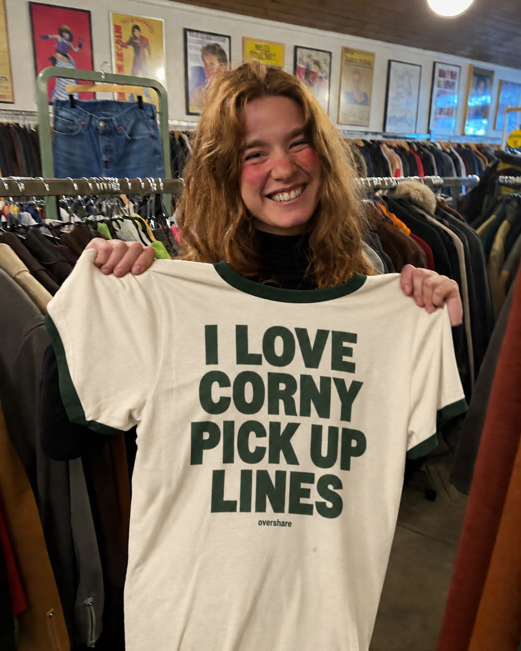 I LOVE CORNY PICK UP LINES ringer, worn