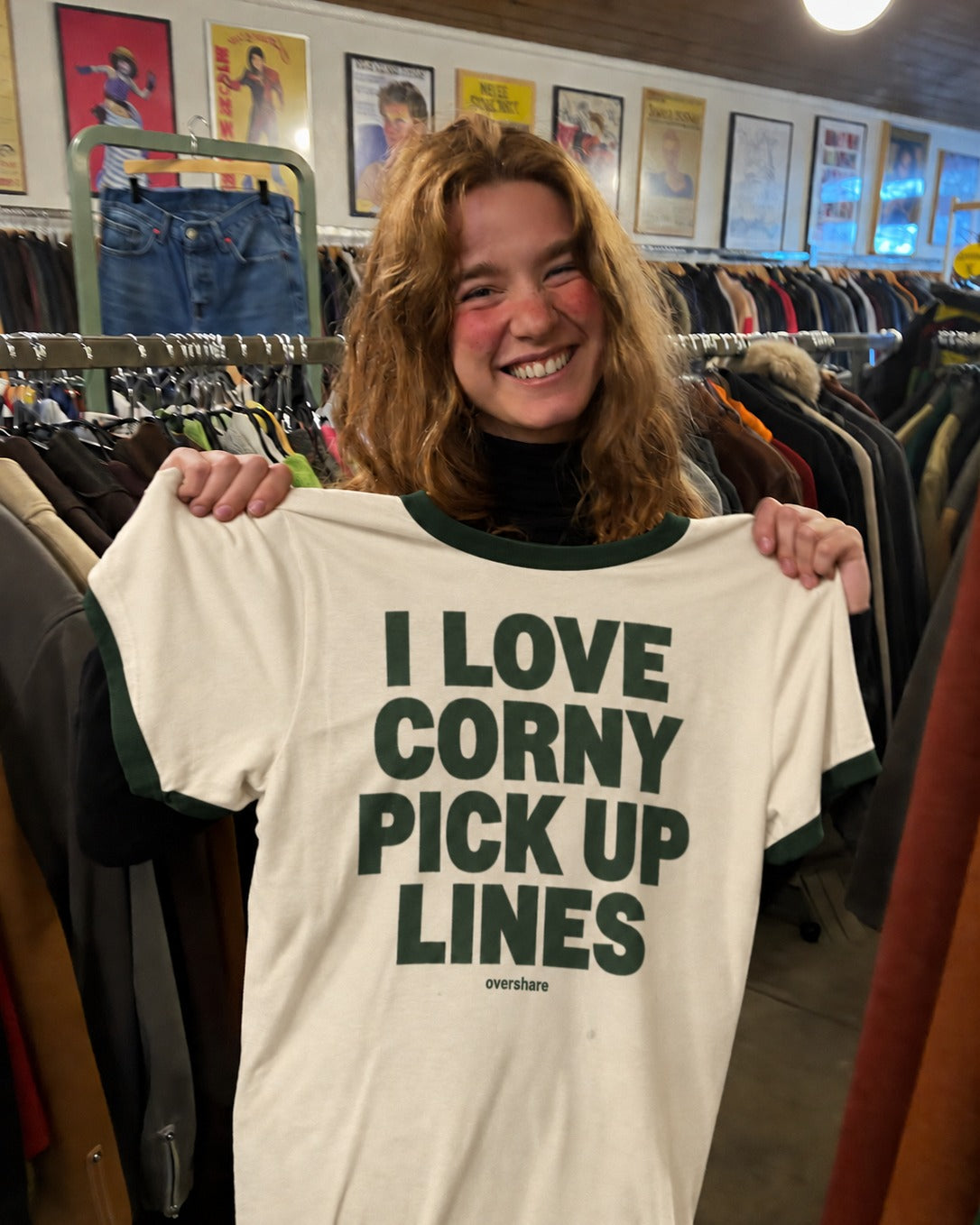 I LOVE CORNY PICK UP LINES ringer, worn